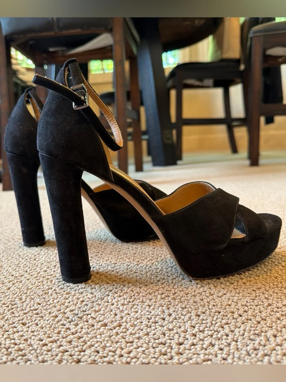 Jessica Simpson Black Suede Platform Ankle-Strap Heels